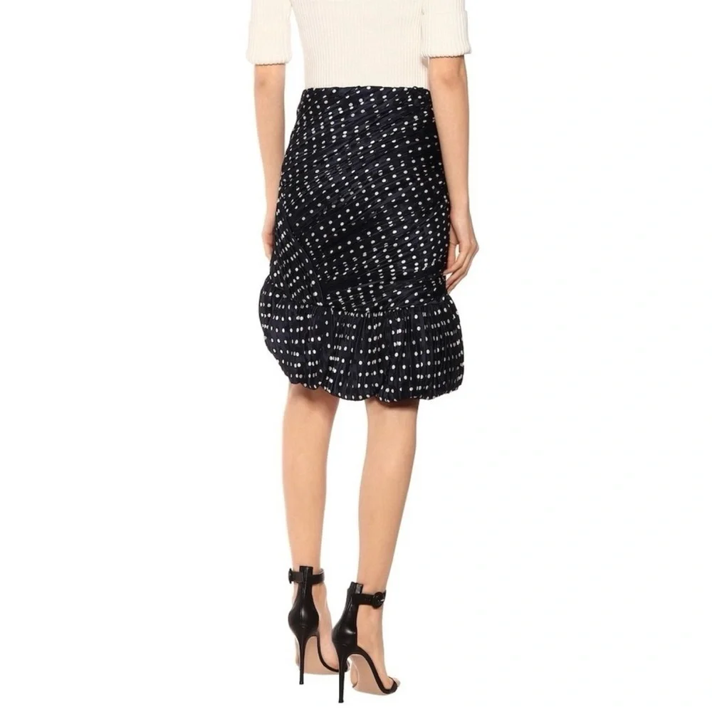 Tory Burch Bubble Skirt Side Ruched Mini in Navy Polka Dot Satin Silk